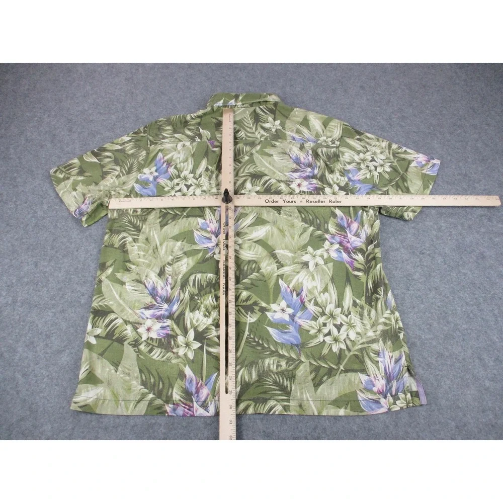 Tommy Bahama Shirt Mens XL Green Purple Silk Tropical Floral Hawaiian Button Up